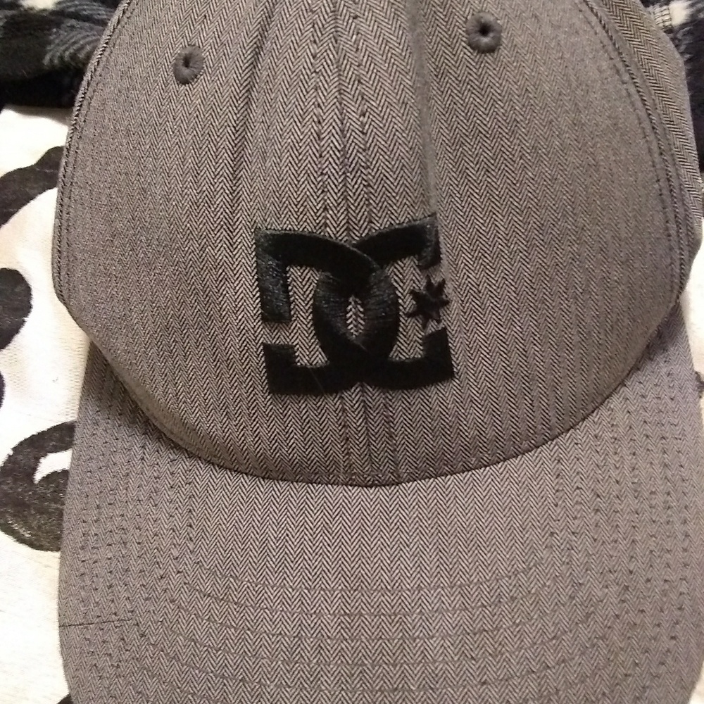 Gray hat with black lettering.